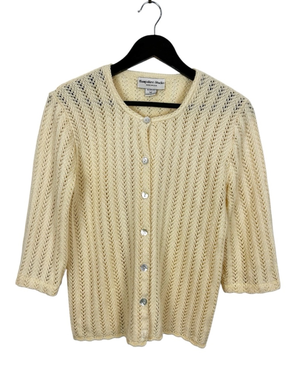 VTG Hampshire Studio Made in USA Crochet Cardigan Womens Size Medium Cottagecore